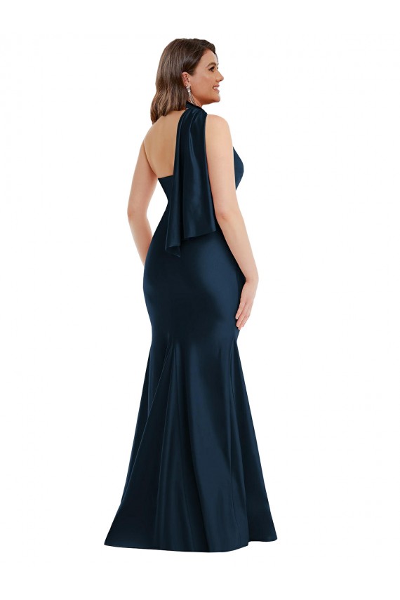 Vendeurs de Bleu marine foncé Sirène Licou Satiné Soyeux Longue Formelles Robes demoiselle d'honneur / Robes de soirée / Robes de bal