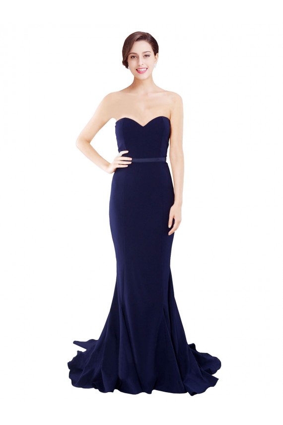 Vendeurs de Bleu marine foncé Sirène Sans bretelle Balayage train Crêpe Stretch Longue Robes demoiselle d'honneur / Robes de bal