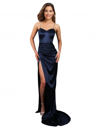 Vendeurs de Bleu marine foncé Sirène Satiné Stretch Longue Formelles Robes demoiselle d'honneur / Robes de soirée / Robes de bal
