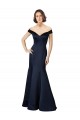 Vendeurs de Bleu marine foncé Sirène Épaule Dénudée Col V Satiné Longue Robes demoiselle d'honneur / Robes de bal