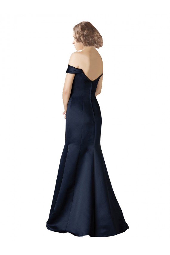 Vendeurs de Bleu marine foncé Sirène Épaule Dénudée Col V Satiné Longue Robes demoiselle d'honneur / Robes de bal