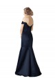 Vendeurs de Bleu marine foncé Sirène Épaule Dénudée Col V Satiné Longue Robes demoiselle d'honneur / Robes de bal