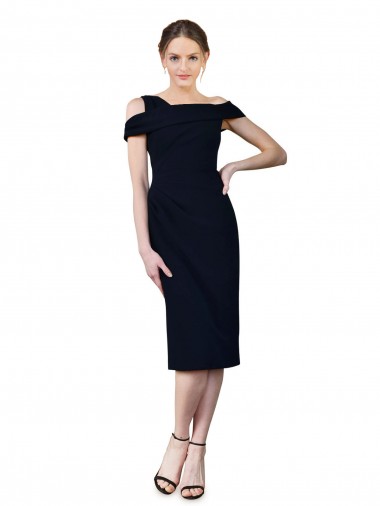Vendeurs de Bleu marine foncé Sirène Épaule Dénudée Crêpe Stretch Courte Robes demoiselle d'honneur / Robes de soirée / Robes de cocktail