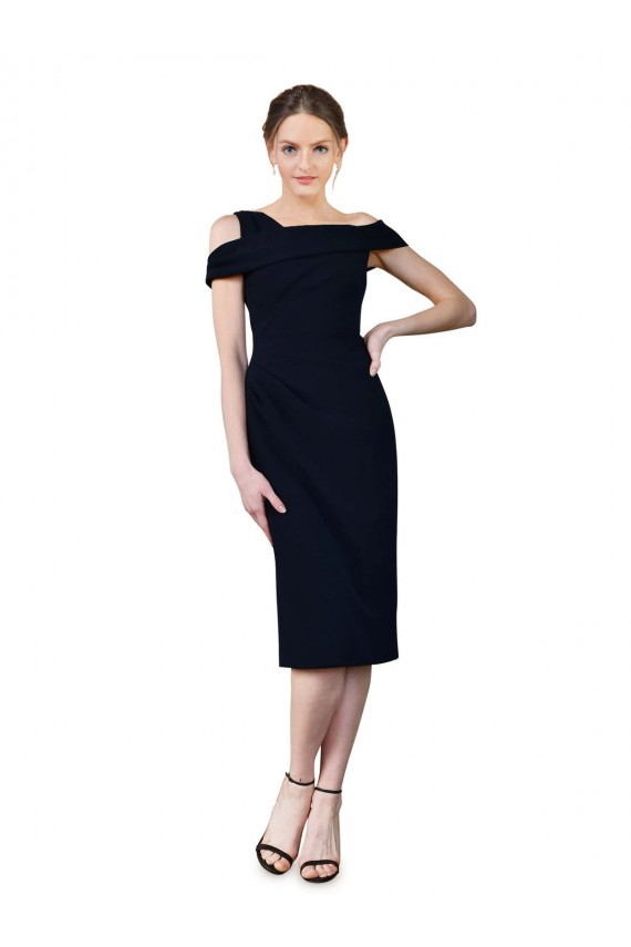 Vendeurs de Bleu marine foncé Sirène Épaule Dénudée Crêpe Stretch Courte Robes demoiselle d'honneur / Robes de soirée / Robes de cocktail