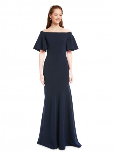 Vendeurs de Bleu marine foncé Sirène Épaule Dénudée Crêpe Stretch Longue Formelles Robes demoiselle d'honneur / Robes de soirée / Robes de bal