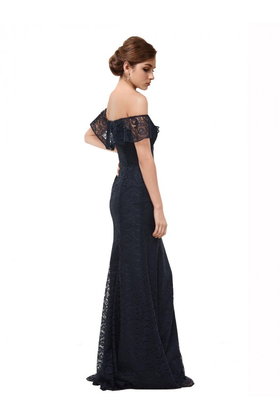 Vendeurs de Bleu marine foncé Sirène Épaule Dénudée Dentelle Longue Robes demoiselle d'honneur / Robes de bal
