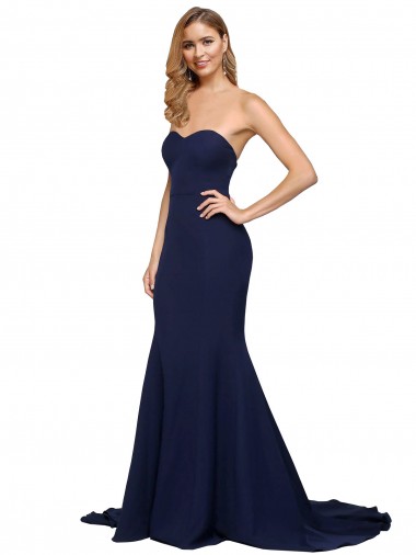 Vendeurs de Bleu marine foncé Trapèze Balayage train Crêpe Stretch Longue Formelles Robes demoiselle d'honneur / Robes de soirée / Robes de bal