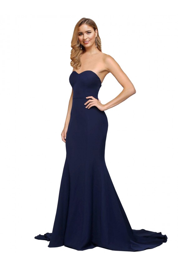 Vendeurs de Bleu marine foncé Trapèze Balayage train Crêpe Stretch Longue Formelles Robes demoiselle d'honneur / Robes de soirée / Robes de bal