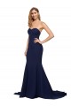 Vendeurs de Bleu marine foncé Trapèze Balayage train Crêpe Stretch Longue Formelles Robes demoiselle d'honneur / Robes de soirée / Robes de bal