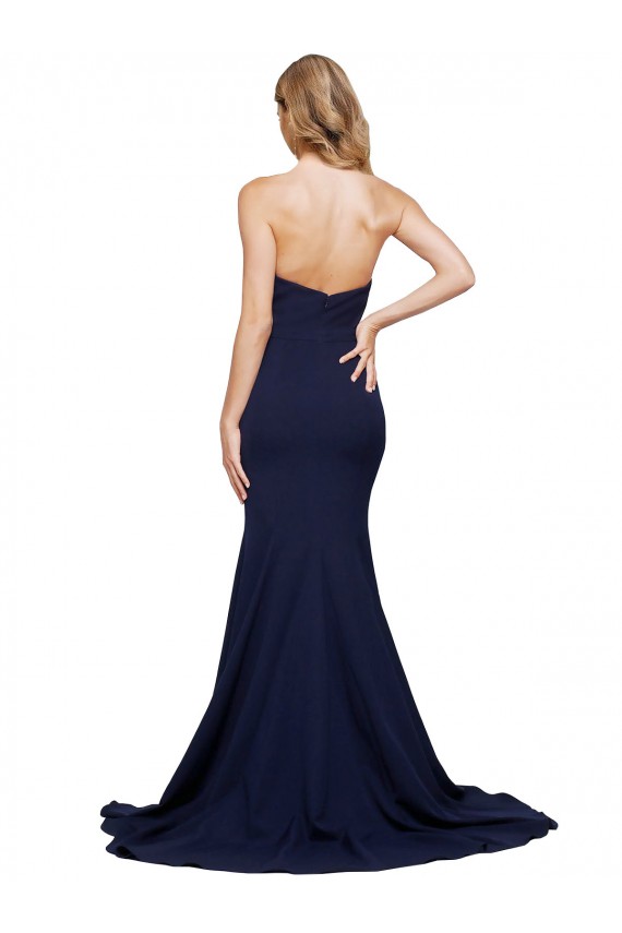Vendeurs de Bleu marine foncé Trapèze Balayage train Crêpe Stretch Longue Formelles Robes demoiselle d'honneur / Robes de soirée / Robes de bal