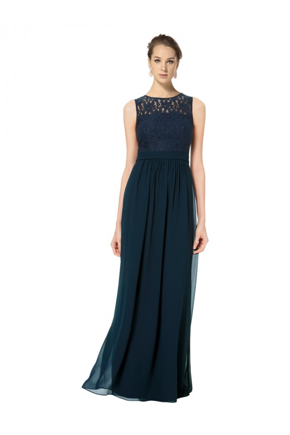 Vendeurs de Bleu marine foncé Trapèze Bateau Illusion Mousseline Dentelle Longue Robes demoiselle d'honneur