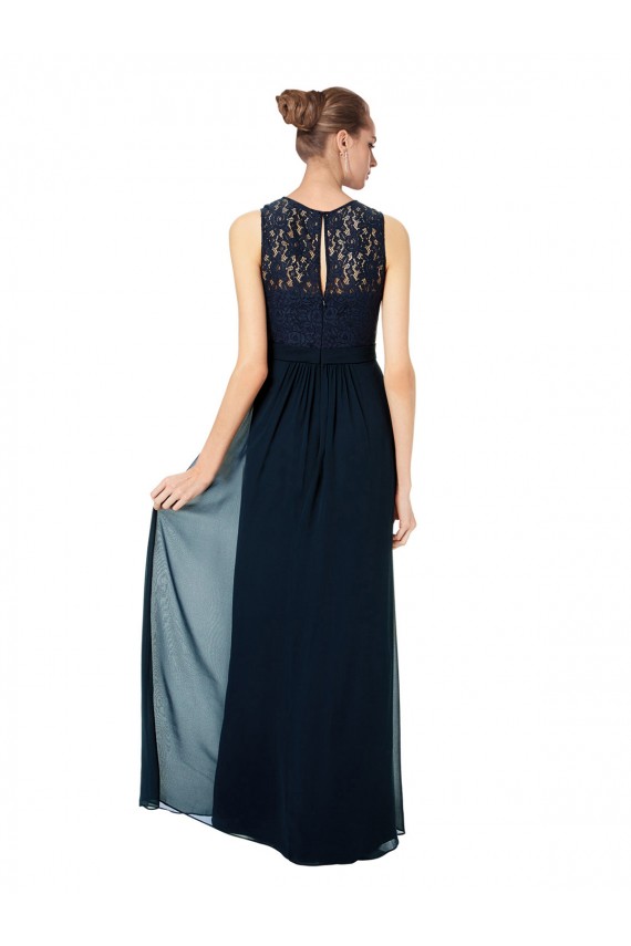 Vendeurs de Bleu marine foncé Trapèze Bateau Illusion Mousseline Dentelle Longue Robes demoiselle d'honneur