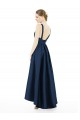 Vendeurs de Bleu marine foncé Trapèze Bateau Satiné Longue Asymétrique Robes demoiselle d'honneur