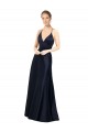 Vendeurs de Bleu marine foncé Trapèze Bretelles spaghetti Col V Satiné Longue Robes demoiselle d'honneur / Robes de bal