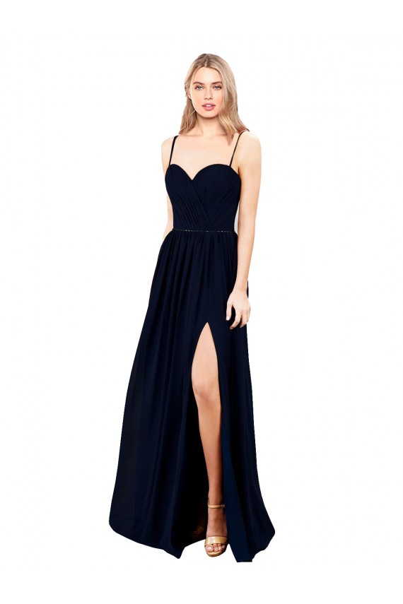 Vendeurs de Bleu marine foncé Trapèze Bretelles spaghetti Mousseline Longue Formelles Robes demoiselle d'honneur / Robes de soirée
