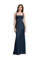 Vendeurs de Bleu marine foncé Trapèze Col Carré Satiné Stretch Longue Formelles Robes demoiselle d'honneur / Robes de soirée / Robes de bal