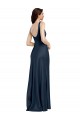 Vendeurs de Bleu marine foncé Trapèze Col Carré Satiné Stretch Longue Formelles Robes demoiselle d'honneur / Robes de soirée / Robes de bal