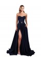 Vendeurs de Bleu marine foncé Trapèze Col Haut Crêpe Stretch Longue Formelles Robes demoiselle d'honneur / Robes de soirée / Robes de bal