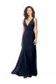 Vendeurs de Bleu marine foncé Trapèze Col V Crêpe Stretch Longue Formelles Robes demoiselle d'honneur / Robes de soirée / Robes de bal