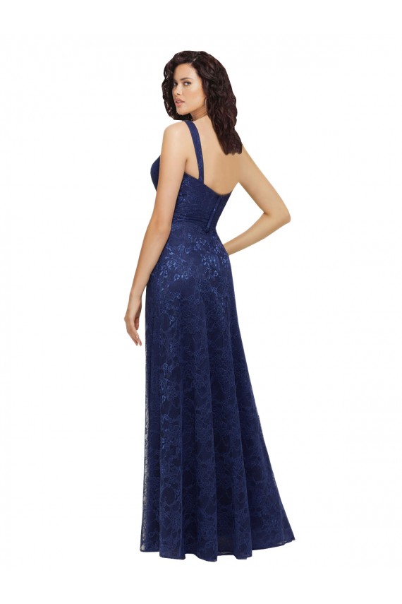 Vendeurs de Bleu marine foncé Trapèze Col V Dentelle Longue Robes demoiselle d'honneur