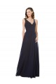 Vendeurs de Bleu marine foncé Trapèze Col V Mousseline Dentelle Longue Robes demoiselle d'honneur