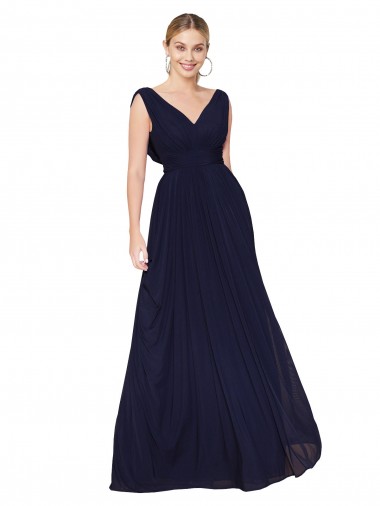 Vendeurs de Bleu marine foncé Trapèze Col V Mousseline Longue Formelles Robes demoiselle d'honneur / Robes de soirée / Robes de bal