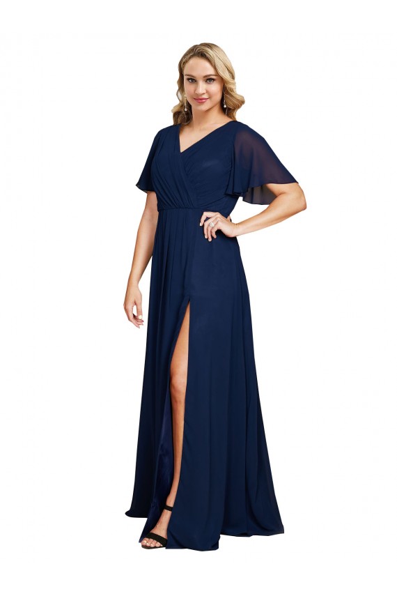 Vendeurs de Bleu marine foncé Trapèze Col V Mousseline Longue Formelles Robes demoiselle d'honneur / Robes de soirée / Robes de bal