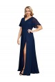 Vendeurs de Bleu marine foncé Trapèze Col V Mousseline Longue Formelles Robes demoiselle d'honneur / Robes de soirée / Robes de bal