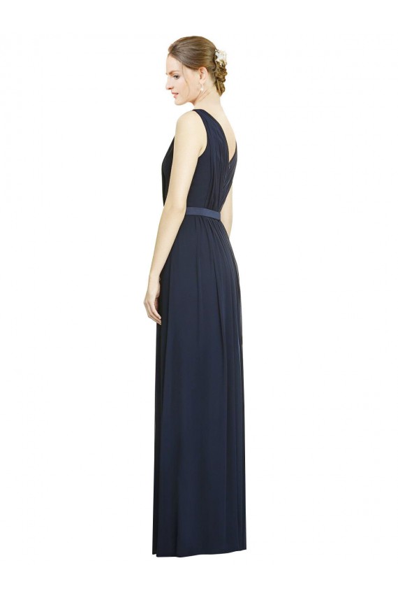 Vendeurs de Bleu marine foncé Trapèze Col V Mousseline Longue Robes demoiselle d'honneur