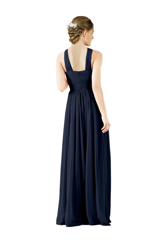 Vendeurs de Bleu marine foncé Trapèze Col V Mousseline Longue Robes demoiselle d'honneur