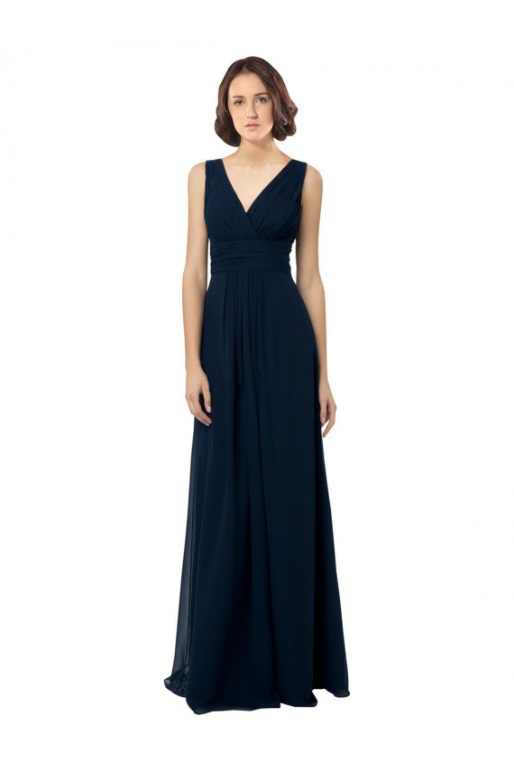 Vendeurs de Bleu marine foncé Trapèze Col V Mousseline Longue Robes demoiselle d'honneur