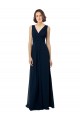 Vendeurs de Bleu marine foncé Trapèze Col V Mousseline Longue Robes demoiselle d'honneur
