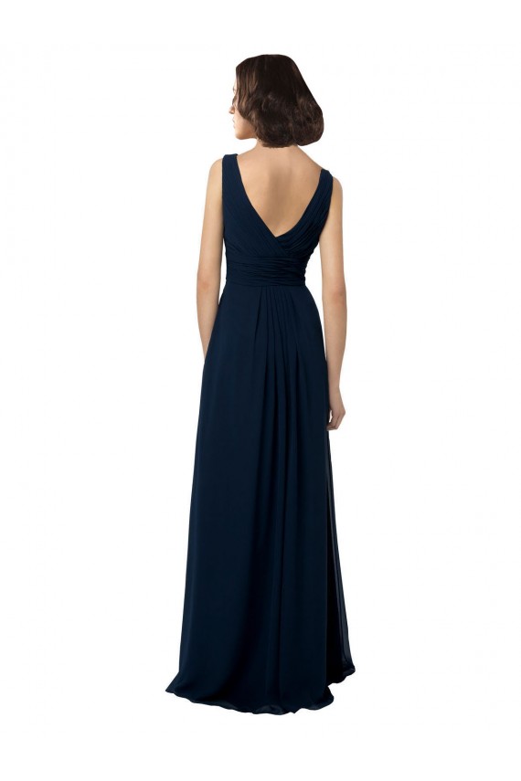 Vendeurs de Bleu marine foncé Trapèze Col V Mousseline Longue Robes demoiselle d'honneur