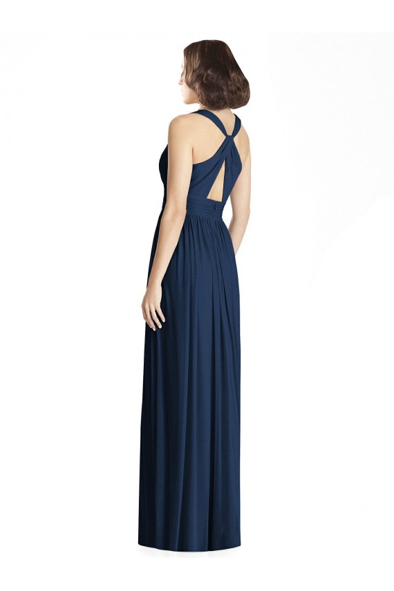 Vendeurs de Bleu marine foncé Trapèze Col V Mousseline Longue Robes demoiselle d'honneur
