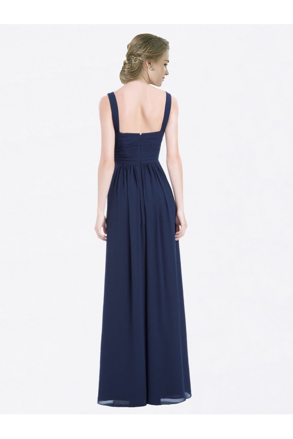 Vendeurs de Bleu marine foncé Trapèze Col V Mousseline Longue Robes demoiselle d'honneur