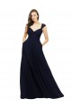 Vendeurs de Bleu marine foncé Trapèze Col V Mousseline Longue Robes demoiselle d'honneur