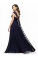 Vendeurs de Bleu marine foncé Trapèze Col V Mousseline Longue Robes demoiselle d'honneur