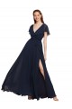 Vendeurs de Bleu marine foncé Trapèze Col V Mousseline Longue Robes demoiselle d'honneur
