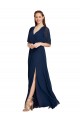 Vendeurs de Bleu marine foncé Trapèze Col V Mousseline Longue Robes demoiselle d'honneur