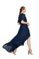 Vendeurs de Bleu marine foncé Trapèze Col V Mousseline Longue Robes demoiselle d'honneur