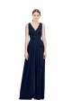 Vendeurs de Bleu marine foncé Trapèze Col V Mousseline Longue Robes demoiselle d'honneur