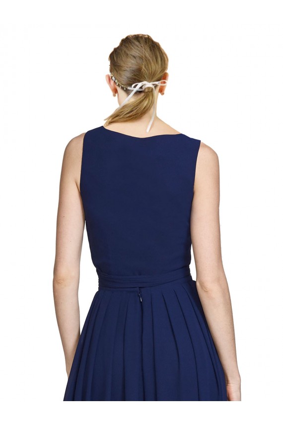 Vendeurs de Bleu marine foncé Trapèze Col V Mousseline Longue Robes demoiselle d'honneur