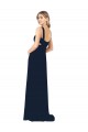 Vendeurs de Bleu marine foncé Trapèze Col V Mousseline Longue Robes demoiselle d'honneur