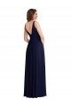 Vendeurs de Bleu marine foncé Trapèze Col V Mousseline Longue Robes demoiselle d'honneur