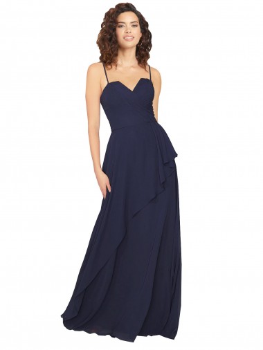 Vendeurs de Bleu marine foncé Trapèze Col V Mousseline Longue Robes demoiselle d'honneur