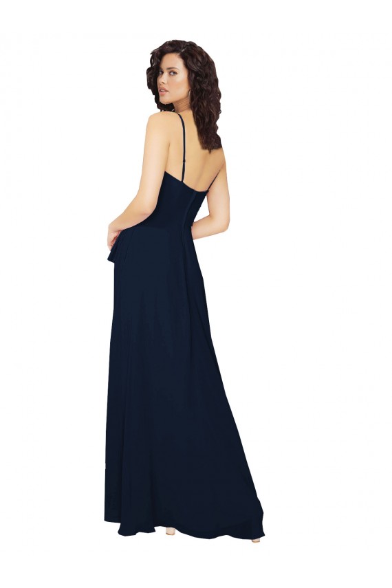 Vendeurs de Bleu marine foncé Trapèze Col V Mousseline Longue Robes demoiselle d'honneur