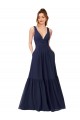 Vendeurs de Bleu marine foncé Trapèze Col V Mousseline Longue Robes demoiselle d'honneur
