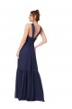 Vendeurs de Bleu marine foncé Trapèze Col V Mousseline Longue Robes demoiselle d'honneur