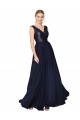 Vendeurs de Bleu marine foncé Trapèze Col V Mousseline Paillette Longue Robes demoiselle d'honneur / Robes de bal