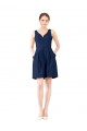 Vendeurs de Bleu marine foncé Trapèze Col V Satiné Courte Robes demoiselle d'honneur / Robes de cocktail